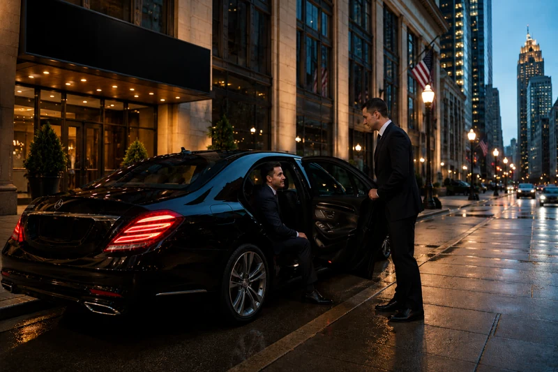 Executive car service Chicago with a luxury sedan and professional chauffeur for business and corporate travel.