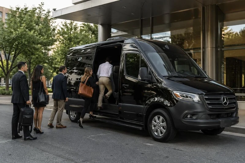Group and event service with luxury vehicles providing coordinated transportation for corporate events and large groups.